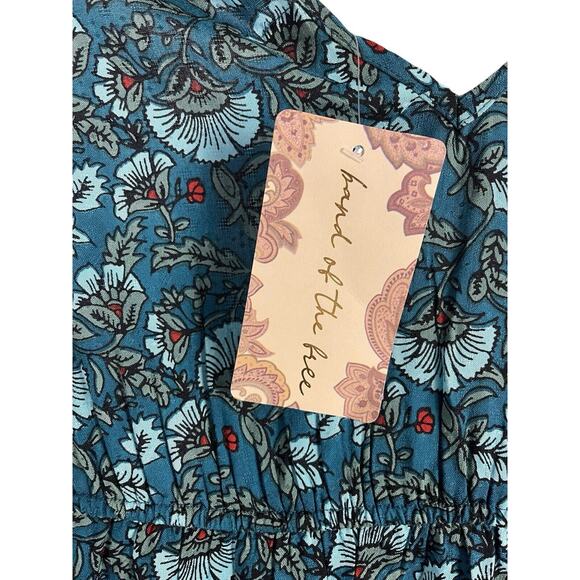 BAND OF THE FREE Women S Jewel Teal Dress Floral Wrap Tie Side Bell Cuff Hi Lo - Picture 12 of 13